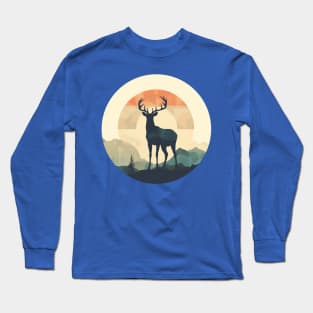 Deer Silhouette Emerald Forest Camping Sport Circle Long Sleeve T-Shirt